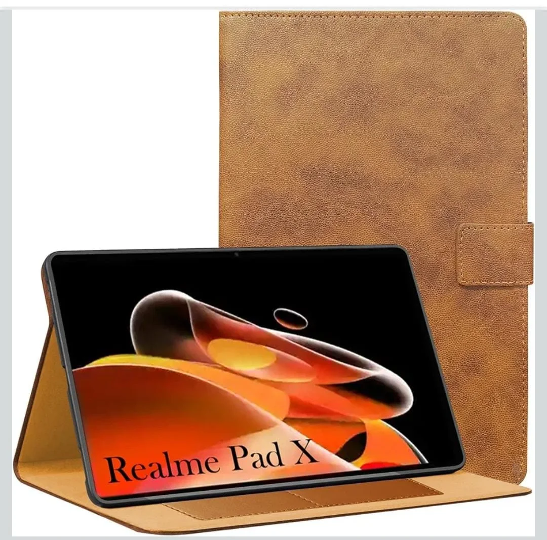 Flip Cover Folio Cover for Realme Pad X 11 Inch RMP2107/P2108 (PU Leather | Multi-Angle Smart Stand | Card Storage Slots | Lather Back Pouch)