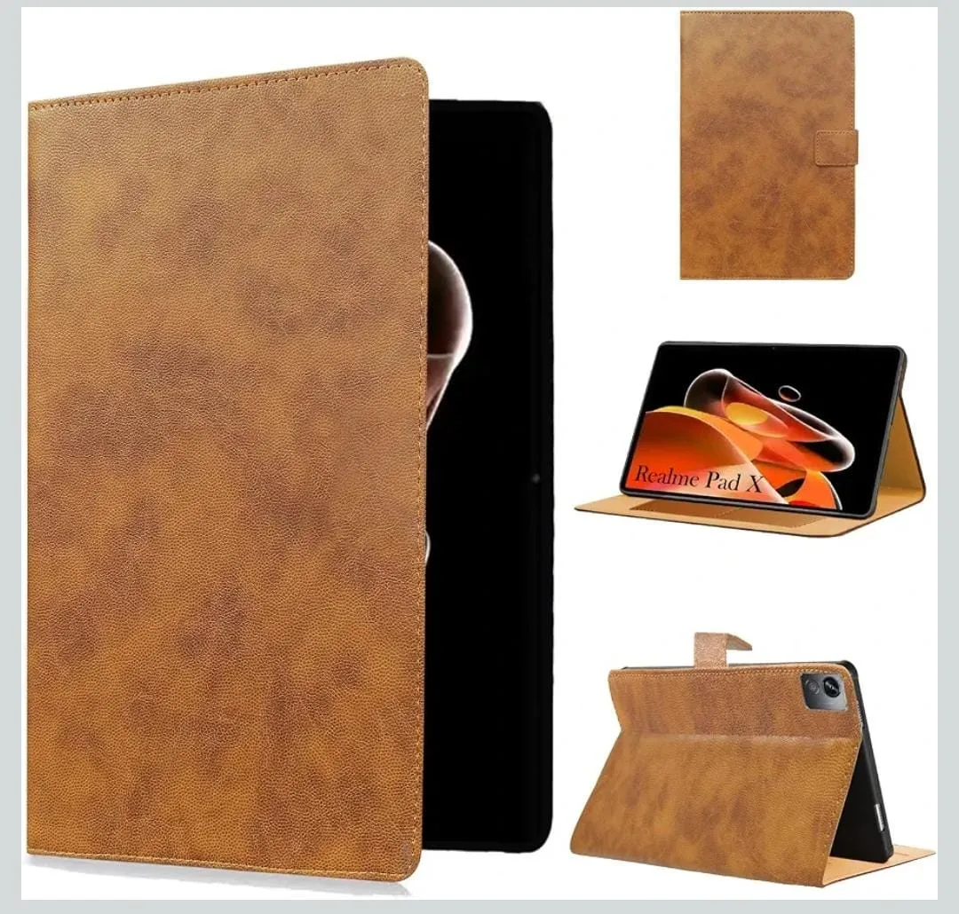 Flip Cover Folio Cover for Realme Pad X 11 Inch RMP2107/P2108 (PU Leather | Multi-Angle Smart Stand | Card Storage Slots | Lather Back Pouch)