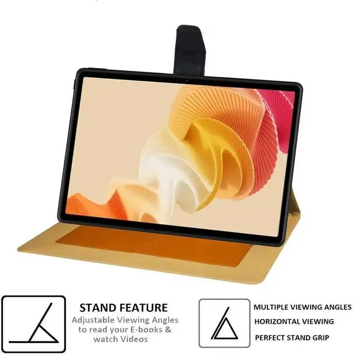 Leather Flip Stand Case Cover for Realme Pad Mini 8.7 Inch Tablet, Solid Pattern, 200 Grams (Brown)