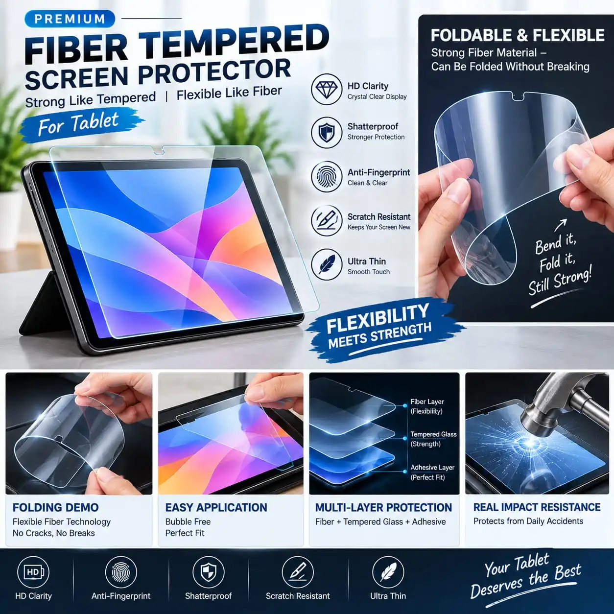 Tempered Glass Screen Protector for Samsung Galaxy Tab S9 FE Plus / S9+ / S10+ / S8 Plus / S7 FE 12.4 inch | 9H Hardness, HD Clear, Scratch Resistant, Bubble-Free Installation (1 Pack)
