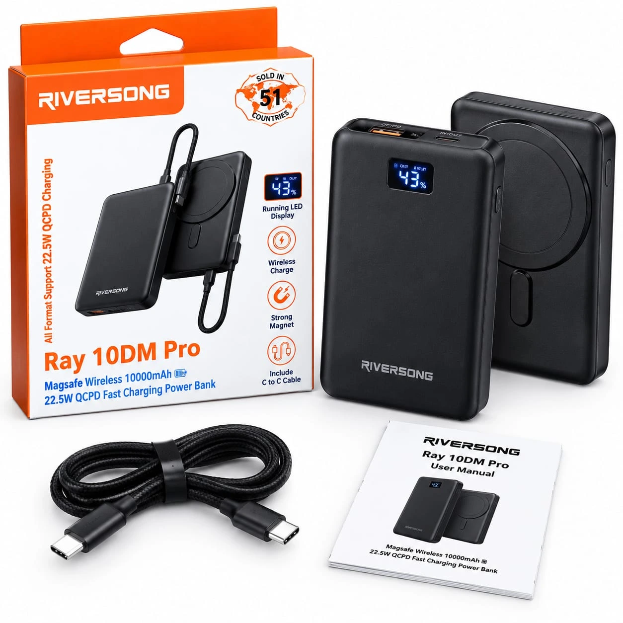 Riversong Ray 10DM Pro MagSafe Wireless Power Bank – 10000mAh, 22.5W Fast Charging.With 1 Year Warrenty.