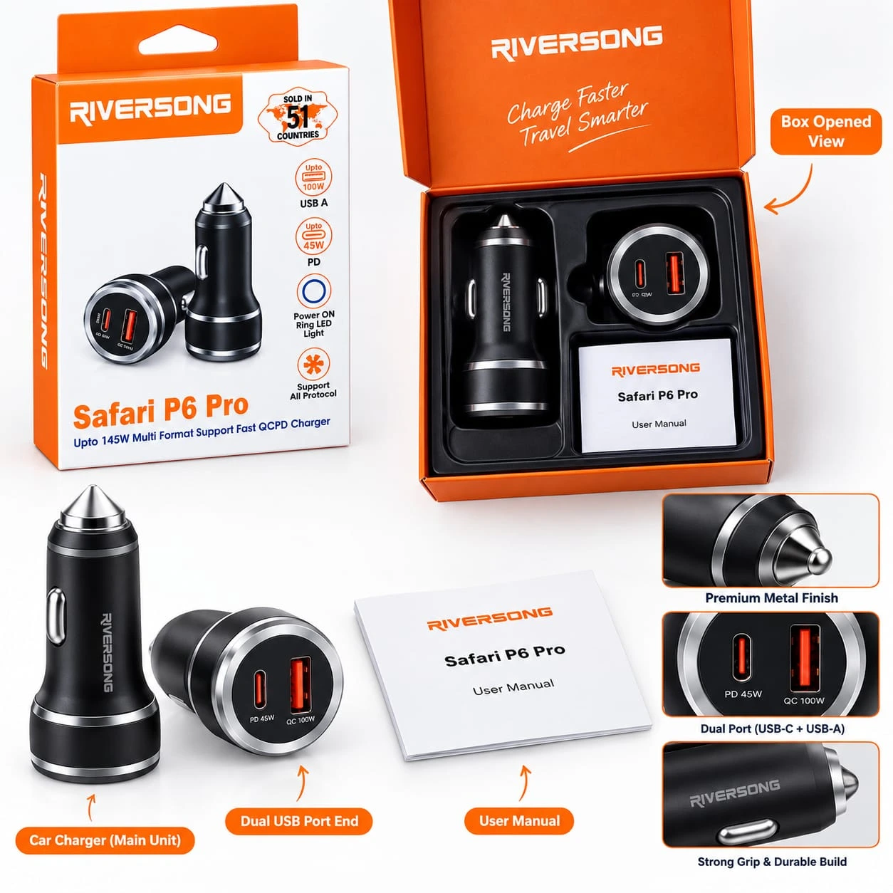 RiverSong Safari P6 Pro 145W Fast Car Charger – With 1 Year Warranty.