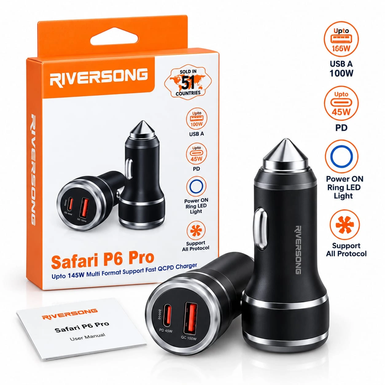 RiverSong Safari P6 Pro 145W Fast Car Charger – With 1 Year Warranty.