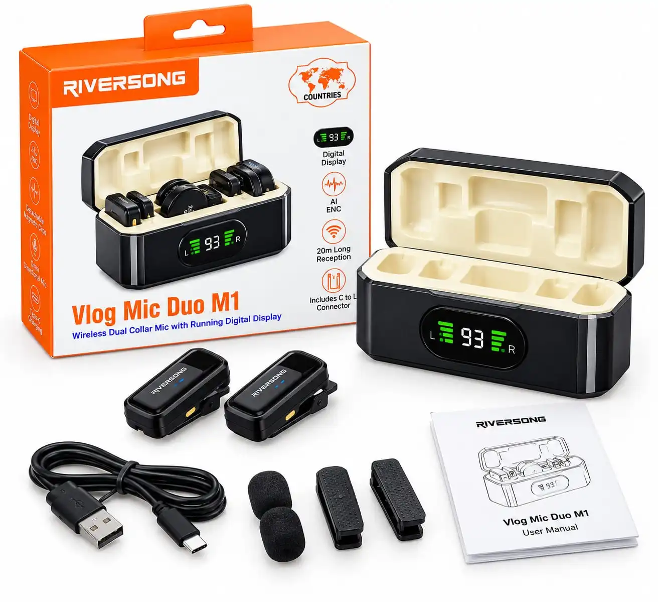 RIVERSONG Vlog Mic Duo M1 – Wireless Dual Collar Microphone. 1 Year Warranty.