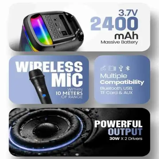 The Cellecor ProBeats Party Speaker delivers powerful and immersive audio with 30W × 2 drivers, providing a total 60W RMS output. Whether you’re enjoying music at home, hosting a party, or singing karaoke with friends,With 1 Year Warranty