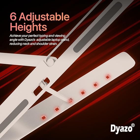6 Angles Adjustable Aluminum Ergonomic Foldable Portable Tabletop Laptop/Desktop Riser Stand Holder Compatible for MacBook, HP, Dell, Lenovo & All Other Notebook (Silver)
