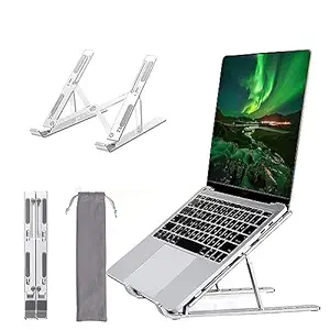 6 Angles Adjustable Aluminum Ergonomic Foldable Portable Tabletop Laptop/Desktop Riser Stand Holder Compatible for MacBook, HP, Dell, Lenovo & All Other Notebook (Silver)