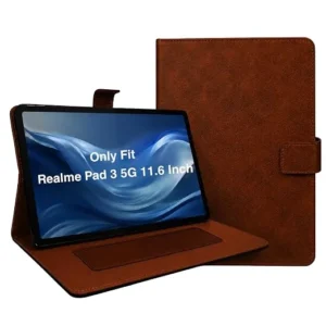 Flip Cover Folio Cover for Realme Pad 3 5G 11.6 Inch (PU Leather | Multi-Angle Smart Stand | Card Storage Slots | Silicone Back Pouch) – Dark Brown